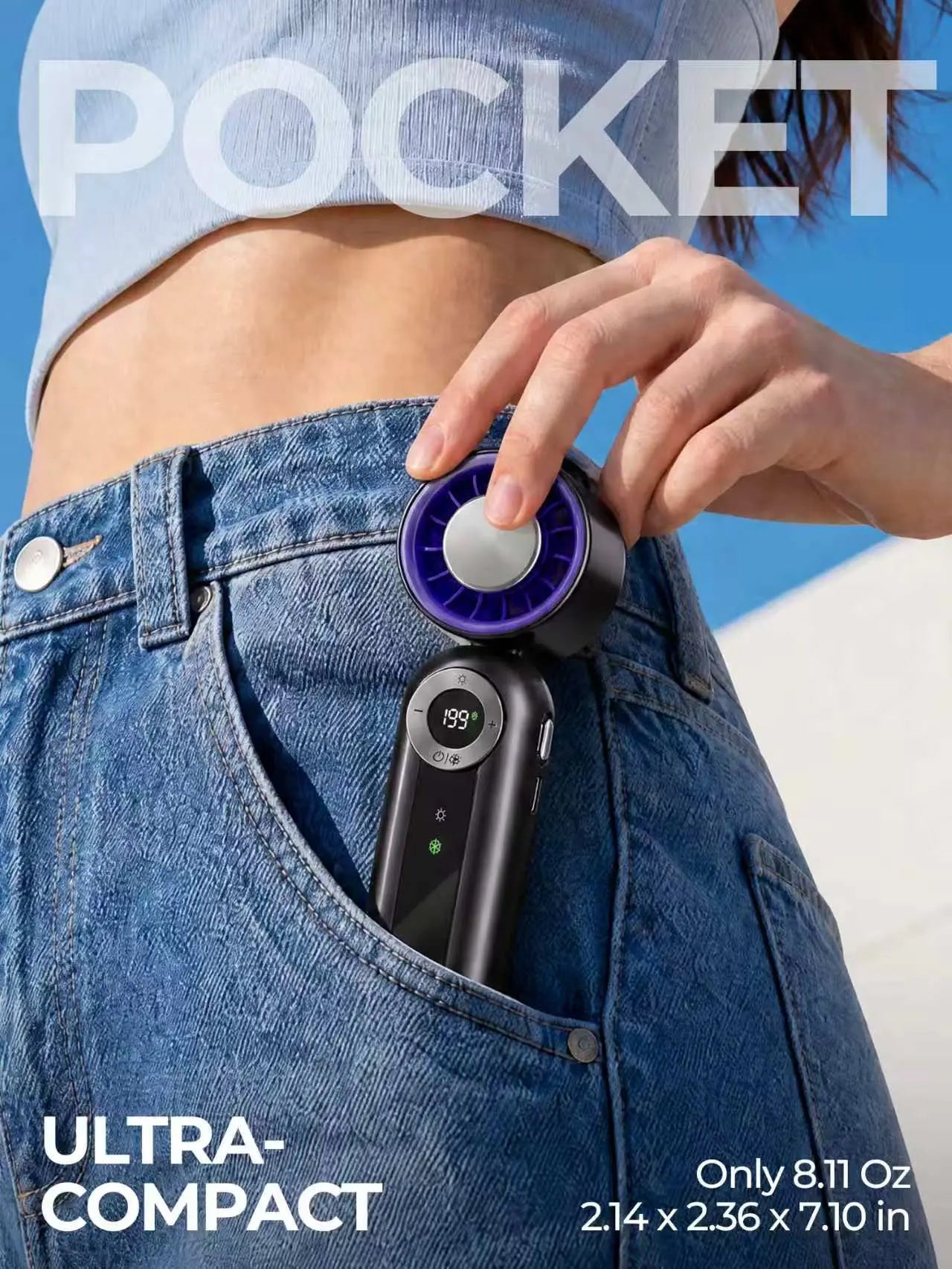 High-Speed Portable Handheld Fan with 199 Adjustable Levels, Foldable Design for Summer Travel and Outdoor Activities