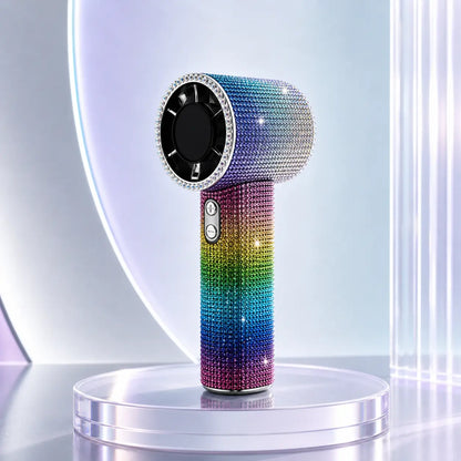 Bling Queen Diamond Handheld Fan - Portable Mini Fan with Digital Display, Adjustable Speed, Rechargeable for Travel, Makeup, Outdoor Use, Ideal Gift for Women