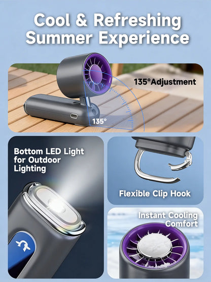 High-Speed Portable Handheld Fan with 199 Adjustable Levels, Foldable Design for Summer Travel and Outdoor Activities