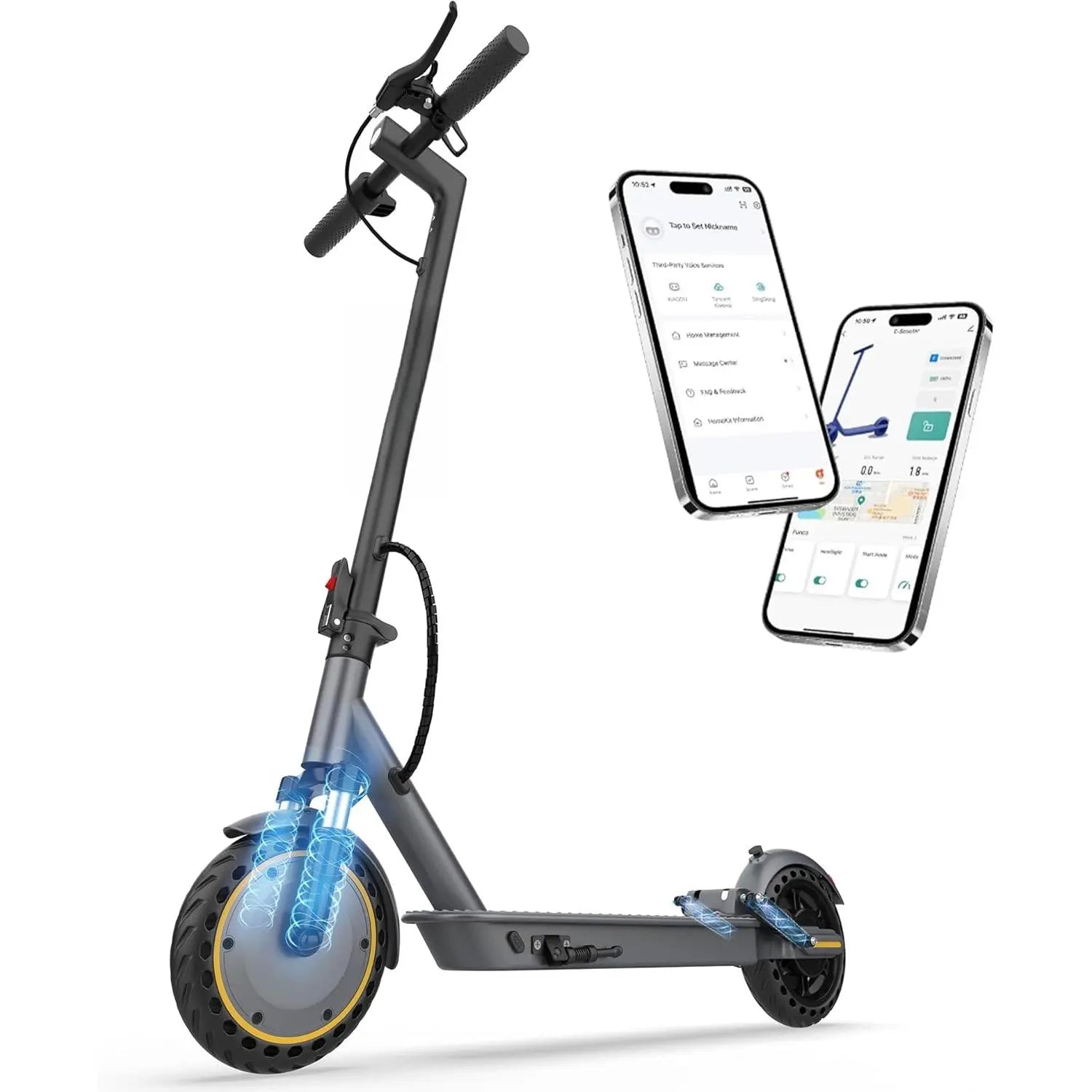 Electric Scooter with 500/350W Motor, 10"/8.5" Solid Tires, Speeds up to 22/19 MPH, and Ranges of 25/15 Miles - Foldable Commuter E-Scooter for Adults and Teens