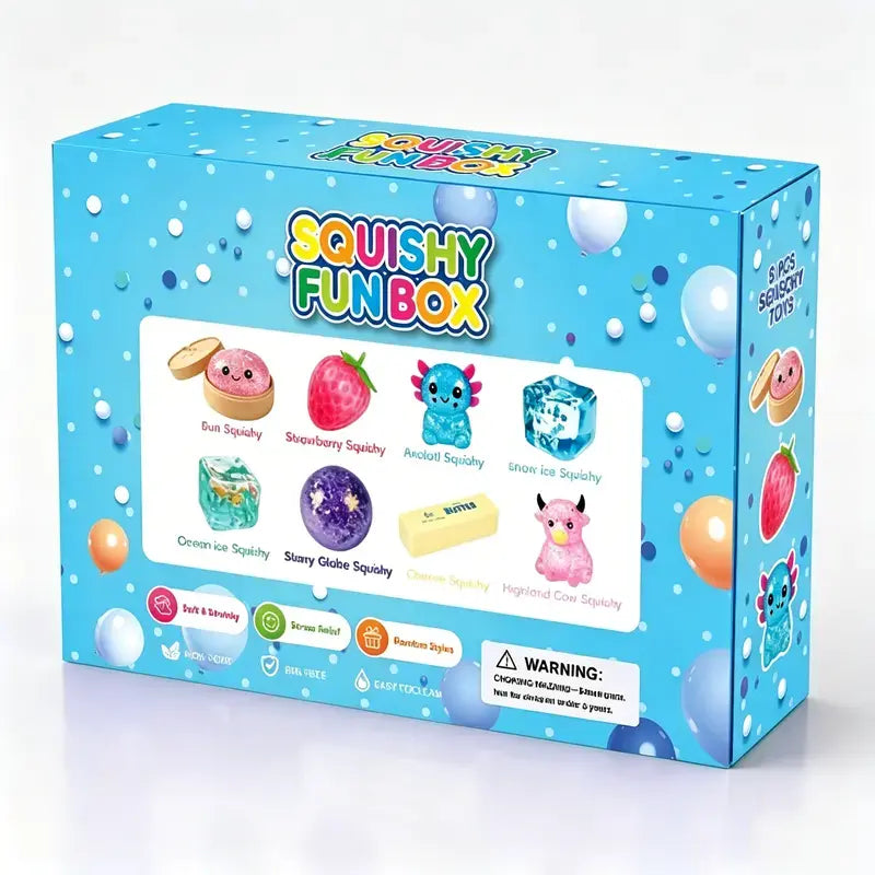 8-Piece Malt Sugar Stress Relief Fidget Toy Collection, Innovative Sensory Set Featuring Slow-Return Squishies in 8 Distinct Designs