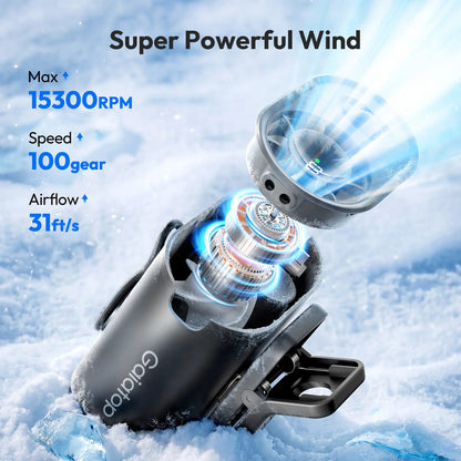 GAIATOP 100 Speed Turbo Portable Clip-On Fan - 15000RPM High-Performance Hands-Free Personal Fan for Outdoor Use