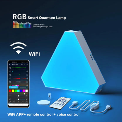 Illuminate Your Space with the LED Triangular Quantum RGB Wall Lamp - Smart Rhythm Background Light for Bedroom and Office Decor