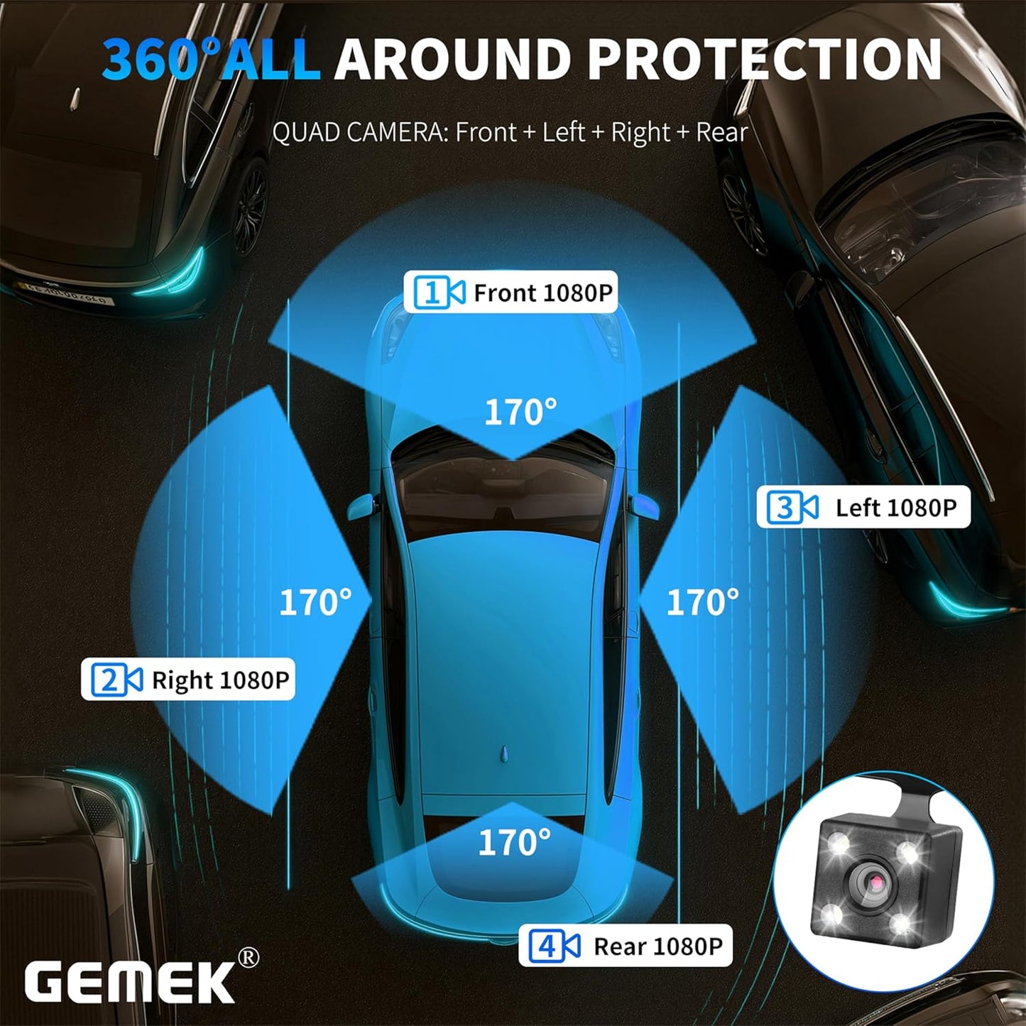 Capture Every Angle with Our 4 Channel 360° Dash Cam! 🚗✨ Enjoy 5G Wifi, APP Control, and 2K Clarity Front & Rear. Bonus: Free 64GB TF Card & Night Vision for Ultimate Safety! #DashCam #CarSafety