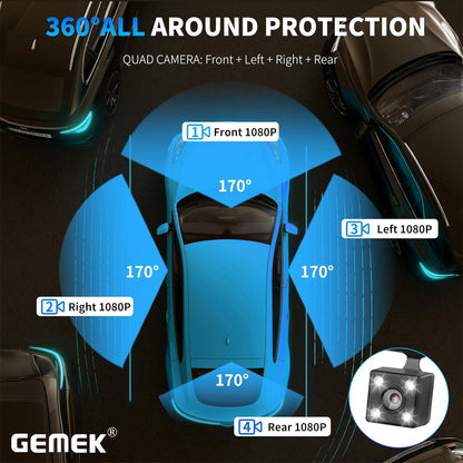 Capture Every Angle with Our 4 Channel 360° Dash Cam! 🚗✨ Enjoy 5G Wifi, APP Control, and 2K Clarity Front & Rear. Bonus: Free 64GB TF Card & Night Vision for Ultimate Safety! #DashCam #CarSafety
