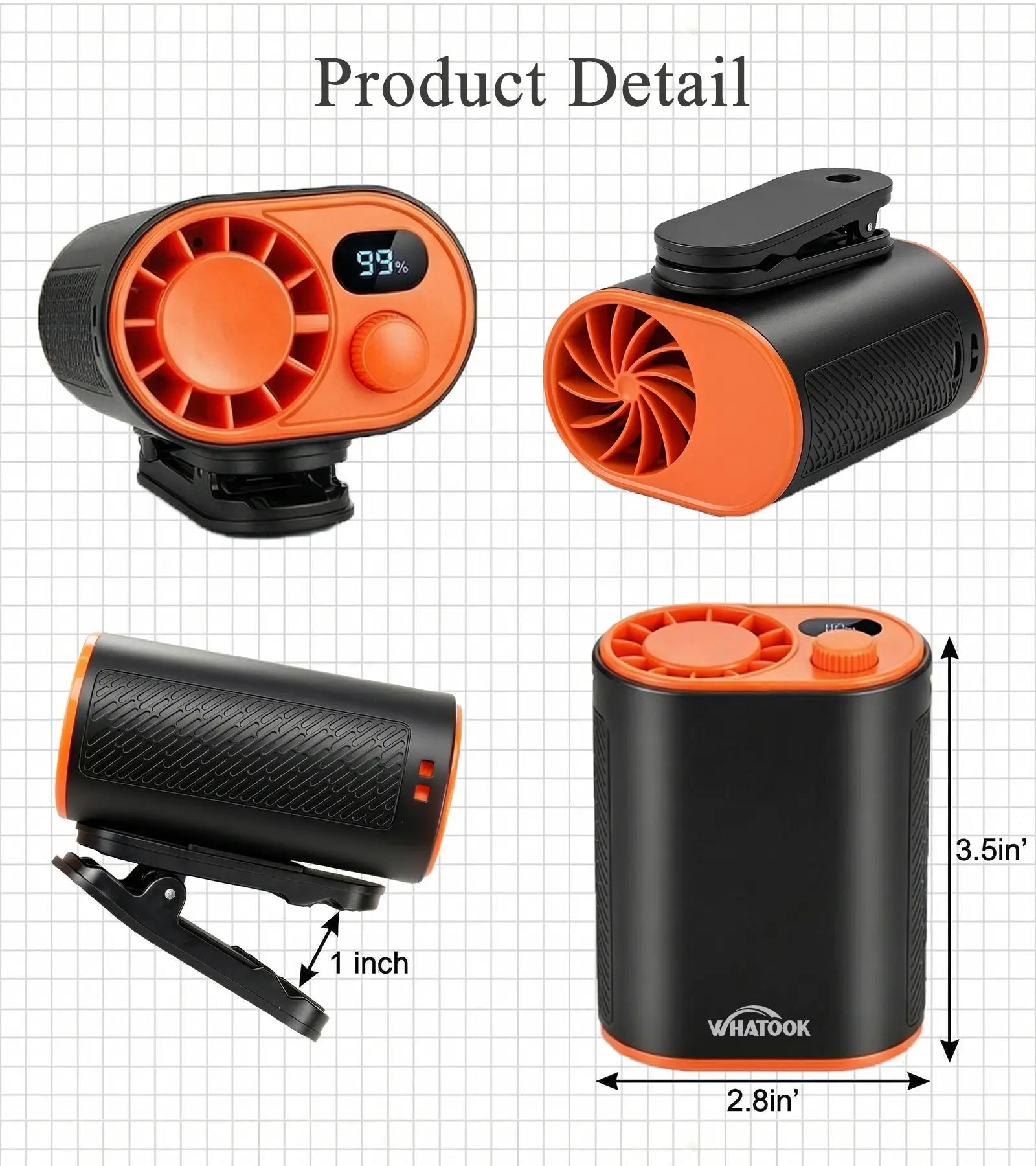 WHATOOK Portable Clip-On Waist Fan: AI Rechargeable Hands-Free Neck Fan with 10M/S Strong Airflow, 360° Rotatable Clip, and Adjustable Speed Settings for Outdoor Activities and Job Sites