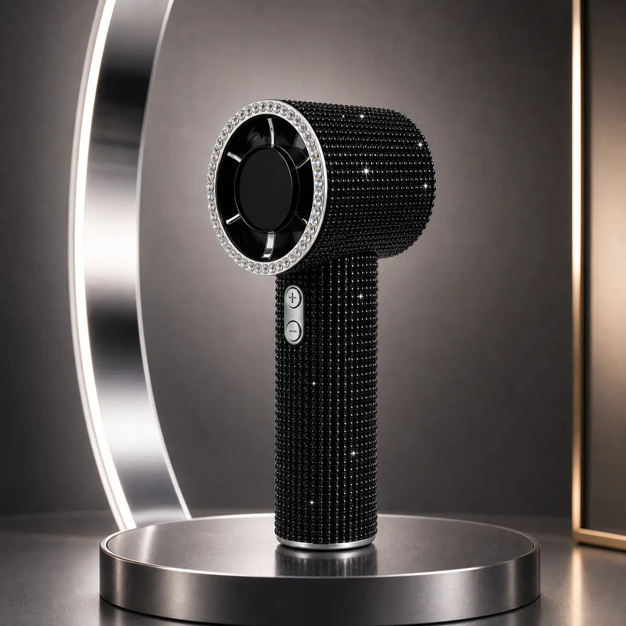 Bling Queen Diamond Handheld Fan - Portable Mini Fan with Digital Display, Adjustable Speed, Rechargeable for Travel, Makeup, Outdoor Use, Ideal Gift for Women