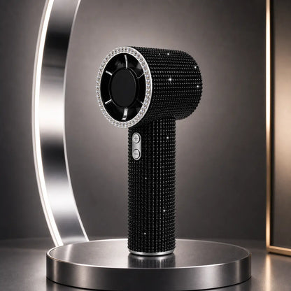Bling Queen Diamond Handheld Fan - Portable Mini Fan with Digital Display, Adjustable Speed, Rechargeable for Travel, Makeup, Outdoor Use, Ideal Gift for Women