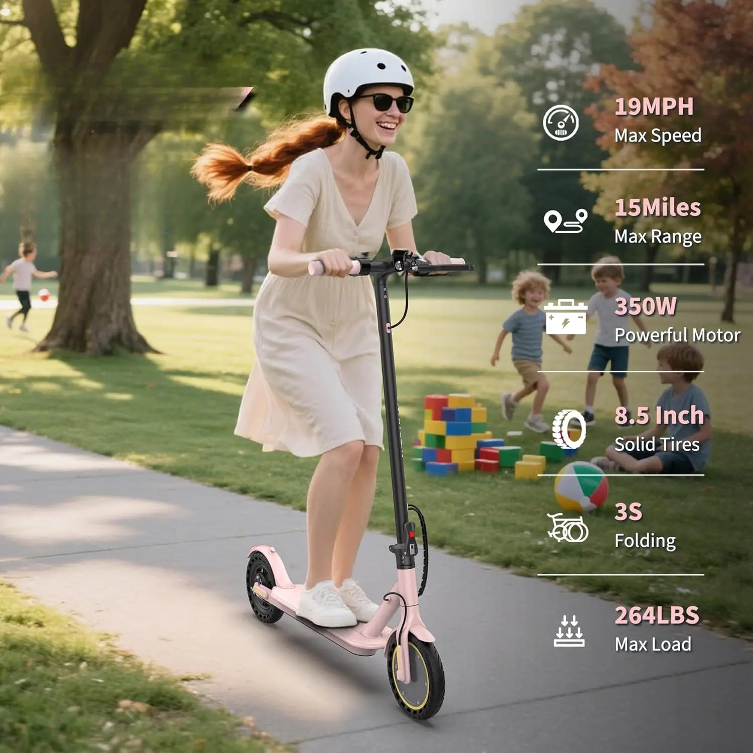 Electric Scooter with 500/350W Motor, 10"/8.5" Solid Tires, Speeds up to 22/19 MPH, and Ranges of 25/15 Miles - Foldable Commuter E-Scooter for Adults and Teens