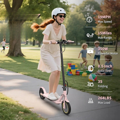 Electric Scooter with 500/350W Motor, 10"/8.5" Solid Tires, Speeds up to 22/19 MPH, and Ranges of 25/15 Miles - Foldable Commuter E-Scooter for Adults and Teens