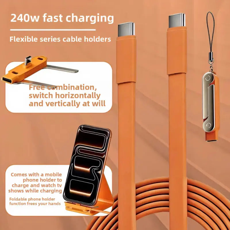 Power Up Your Play! ⚡️ Meet the 240W Supercharge 2-In-1 Detachable Type-C Charging Cable with a Cool Rotating Stand for Your Apple Devices! Perfect for Gaming & Road Trips! 🚗📱 #TechEssentials #MobileCharging