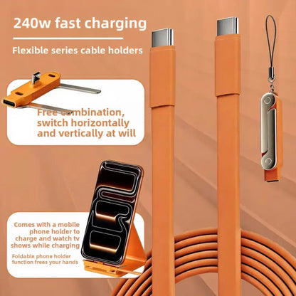 Power Up Your Play! ⚡️ Meet the 240W Supercharge 2-In-1 Detachable Type-C Charging Cable with a Cool Rotating Stand for Your Apple Devices! Perfect for Gaming & Road Trips! 🚗📱 #TechEssentials #MobileCharging