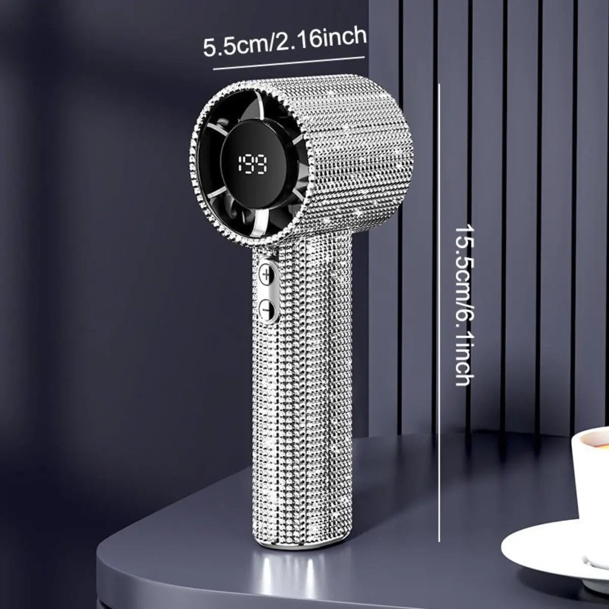 Bling Queen Diamond Handheld Fan - Portable Mini Fan with Digital Display, Adjustable Speed, Rechargeable for Travel, Makeup, Outdoor Use, Ideal Gift for Women