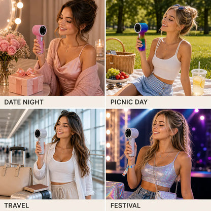 Bling Queen Diamond Handheld Fan - Portable Mini Fan with Digital Display, Adjustable Speed, Rechargeable for Travel, Makeup, Outdoor Use, Ideal Gift for Women