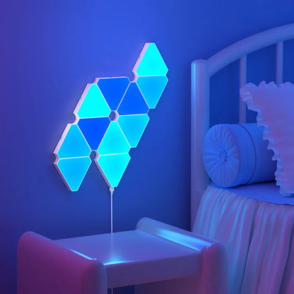 Illuminate Your Space with the LED Triangular Quantum RGB Wall Lamp - Smart Rhythm Background Light for Bedroom and Office Decor