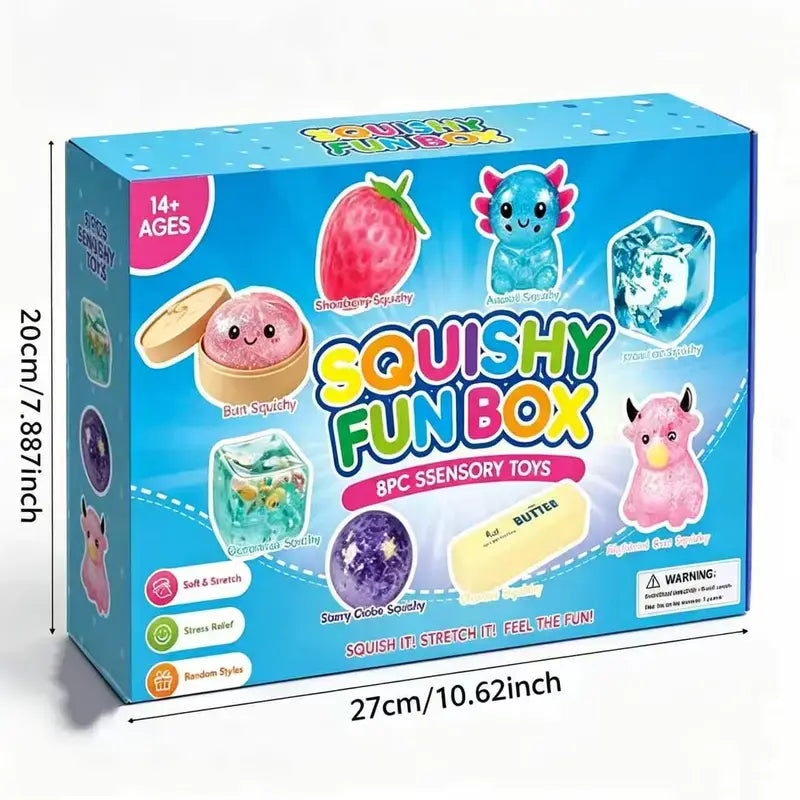 8-Piece Malt Sugar Stress Relief Fidget Toy Collection, Innovative Sensory Set Featuring Slow-Return Squishies in 8 Distinct Designs