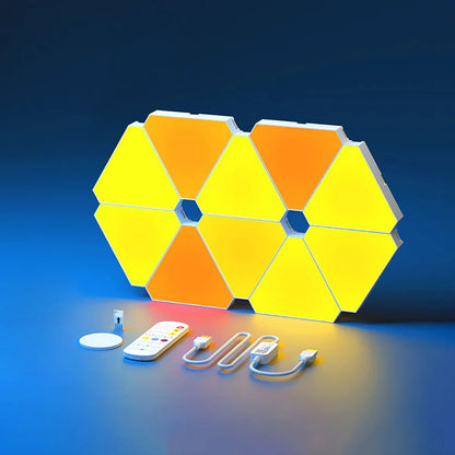 Illuminate Your Space with the LED Triangular Quantum RGB Wall Lamp - Smart Rhythm Background Light for Bedroom and Office Decor