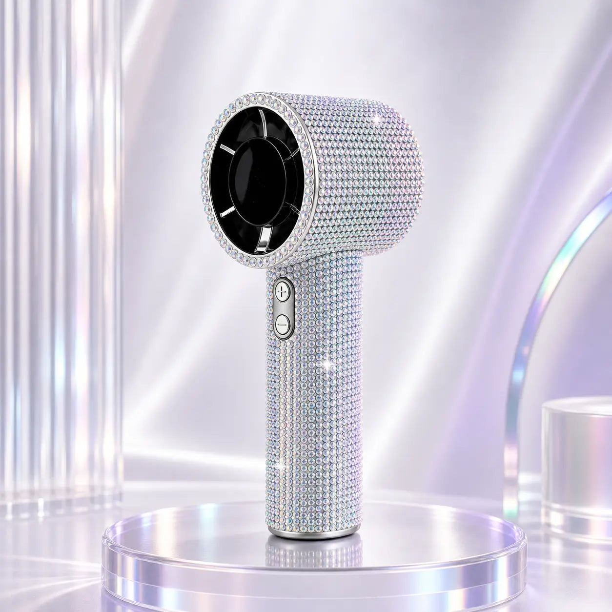 Bling Queen Diamond Handheld Fan - Portable Mini Fan with Digital Display, Adjustable Speed, Rechargeable for Travel, Makeup, Outdoor Use, Ideal Gift for Women