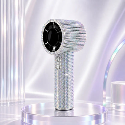 Bling Queen Diamond Handheld Fan - Portable Mini Fan with Digital Display, Adjustable Speed, Rechargeable for Travel, Makeup, Outdoor Use, Ideal Gift for Women