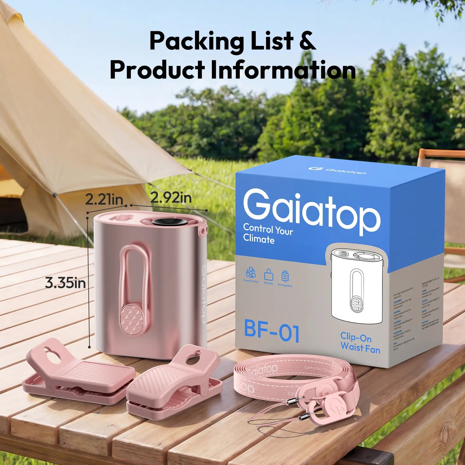 GAIATOP 100 Speed Turbo Portable Clip-On Fan - 15000RPM High-Performance Hands-Free Personal Fan for Outdoor Use
