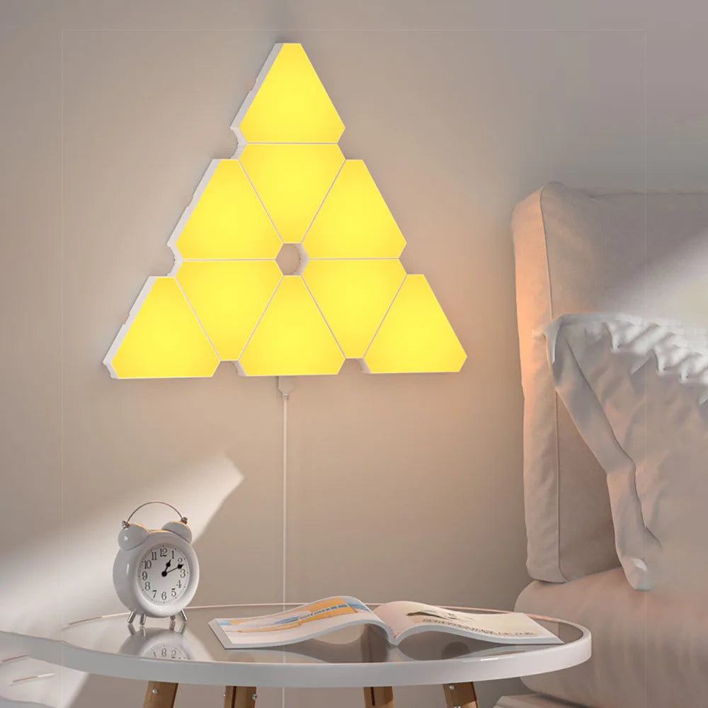 Illuminate Your Space with the LED Triangular Quantum RGB Wall Lamp - Smart Rhythm Background Light for Bedroom and Office Decor