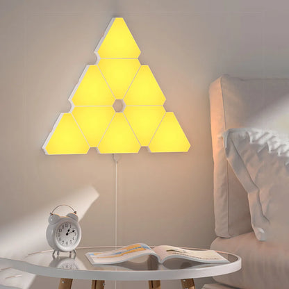 Illuminate Your Space with the LED Triangular Quantum RGB Wall Lamp - Smart Rhythm Background Light for Bedroom and Office Decor