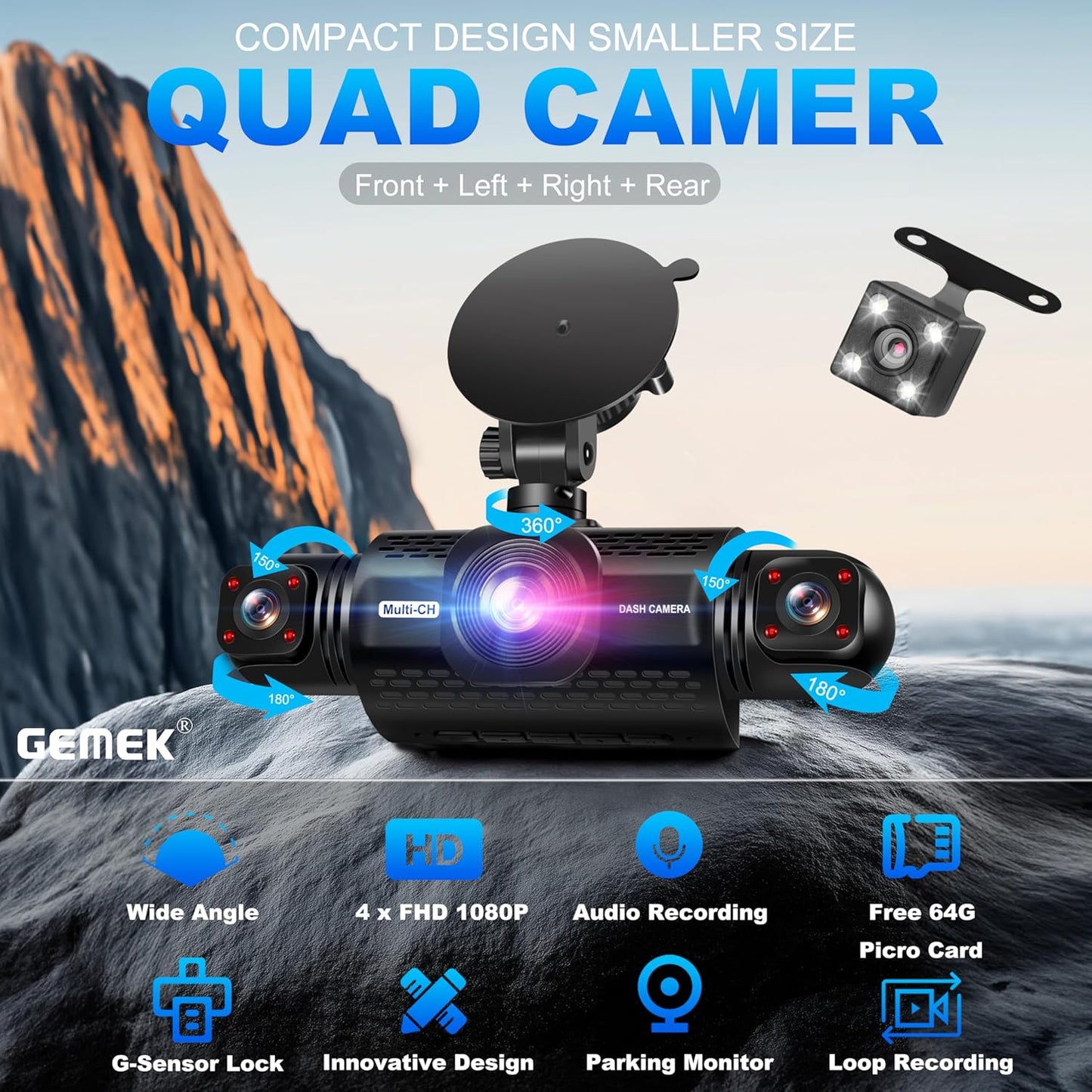 Capture Every Angle with Our 4 Channel 360° Dash Cam! 🚗✨ Enjoy 5G Wifi, APP Control, and 2K Clarity Front & Rear. Bonus: Free 64GB TF Card & Night Vision for Ultimate Safety! #DashCam #CarSafety