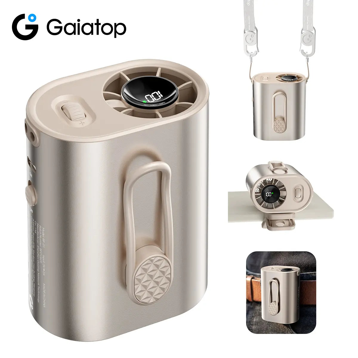 GAIATOP 100 Speed Turbo Portable Clip-On Fan - 15000RPM High-Performance Hands-Free Personal Fan for Outdoor Use
