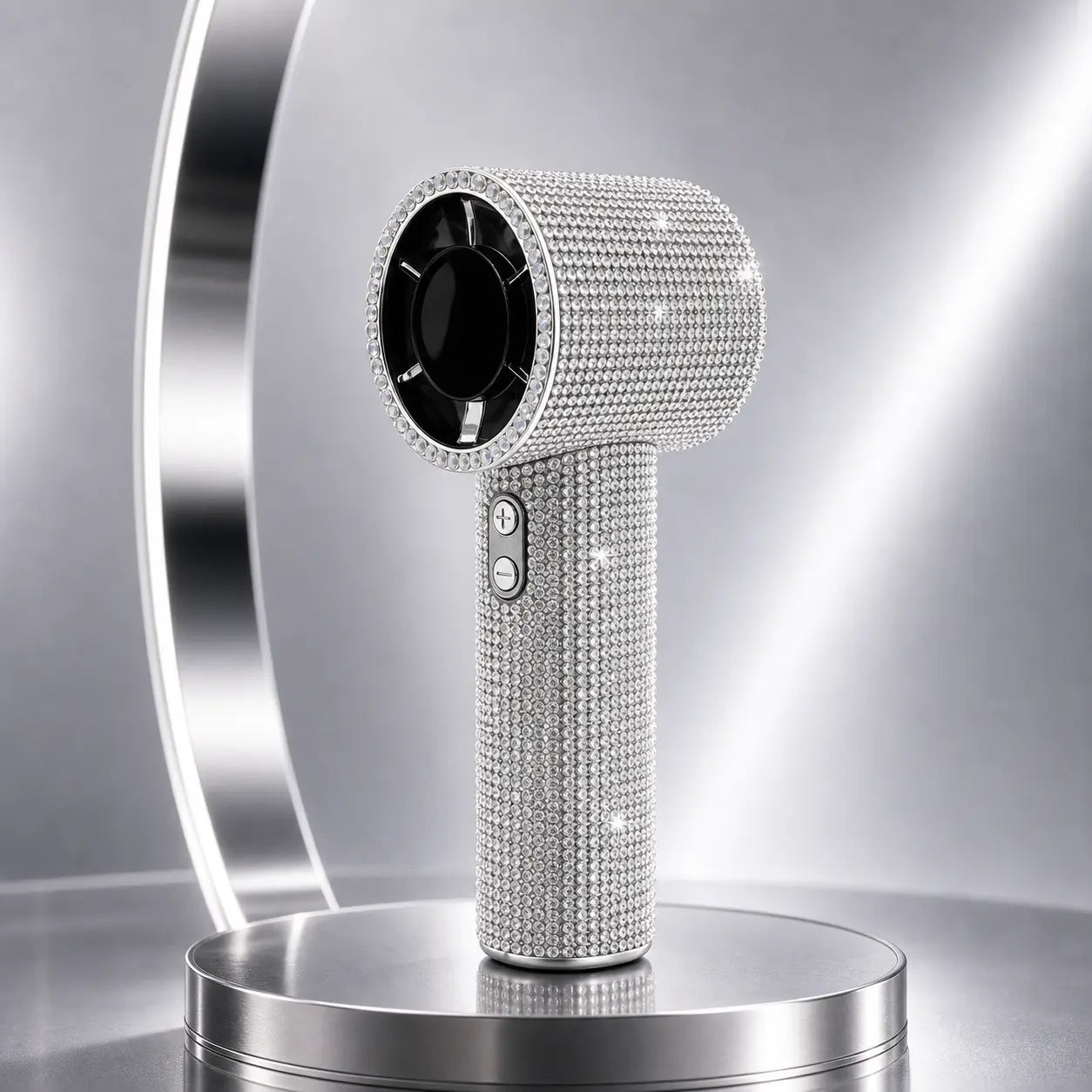 Bling Queen Diamond Handheld Fan - Portable Mini Fan with Digital Display, Adjustable Speed, Rechargeable for Travel, Makeup, Outdoor Use, Ideal Gift for Women
