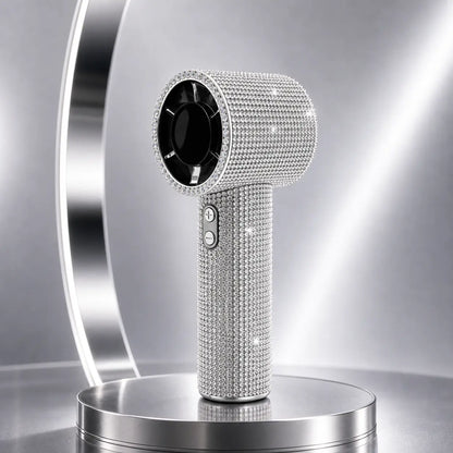 Bling Queen Diamond Handheld Fan - Portable Mini Fan with Digital Display, Adjustable Speed, Rechargeable for Travel, Makeup, Outdoor Use, Ideal Gift for Women