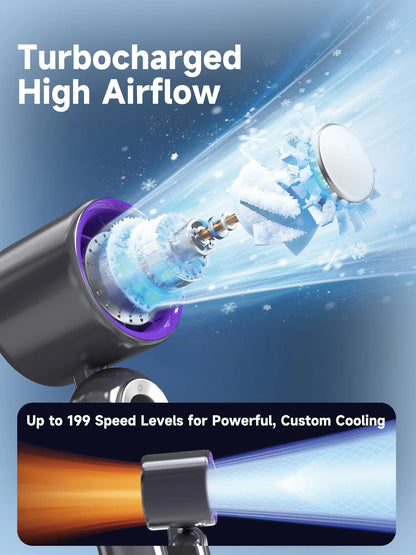 High-Speed Portable Handheld Fan with 199 Adjustable Levels, Foldable Design for Summer Travel and Outdoor Activities