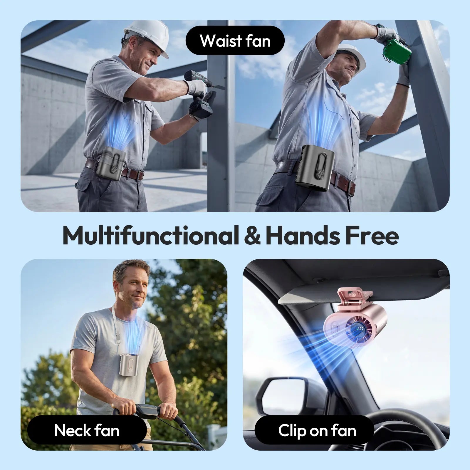 GAIATOP 100 Speed Turbo Portable Clip-On Fan - 15000RPM High-Performance Hands-Free Personal Fan for Outdoor Use