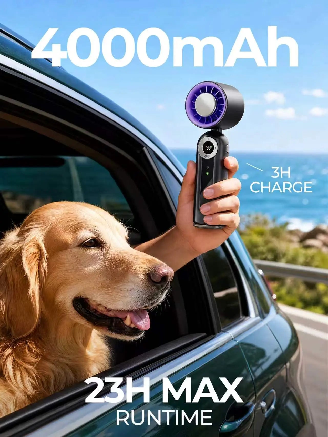 High-Speed Portable Handheld Fan with 199 Adjustable Levels, Foldable Design for Summer Travel and Outdoor Activities