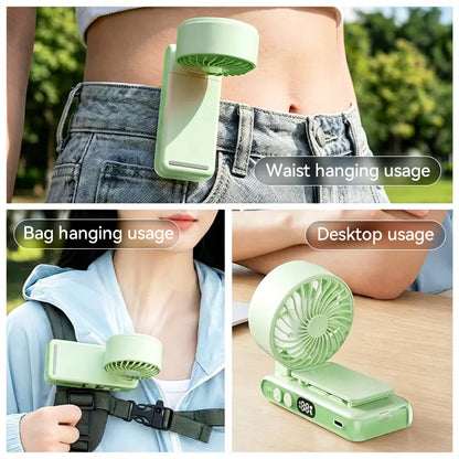 MREGB Portable Hands-Free Waist Clip Fan, 360° Rotatable Head, Digital Battery Display, Rechargeable Mini Cooler for Outdoor Sports, Travel, Portable Fan Summerwins,Summerwins